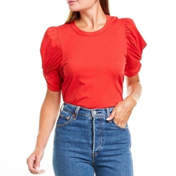 A.L.C. Kati Puff Sleeve Crewneck Pullover Jersey T-Shirt Blouse Top Red Size XS - Picture 1 of 7